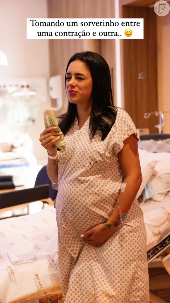 Bruna Biancardi estava descontraída nas primeiras horas da ida à maternidade