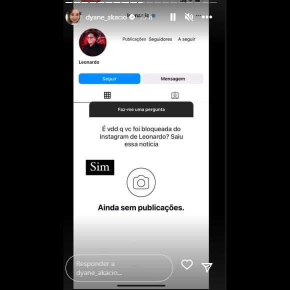 Dyane mostrou que foi bloqueada por Leonardo