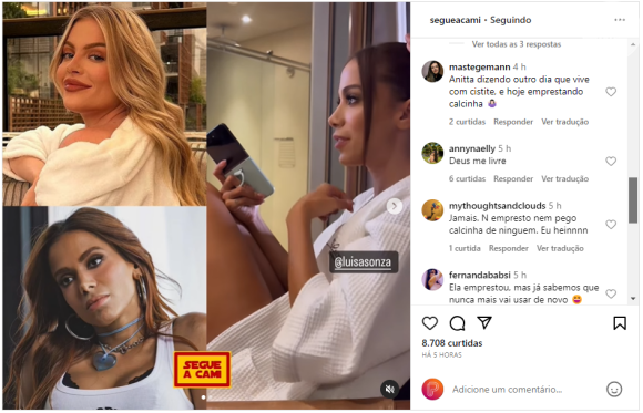Anitta revela que emprestou uma calcinha branca para Luísa Sonza