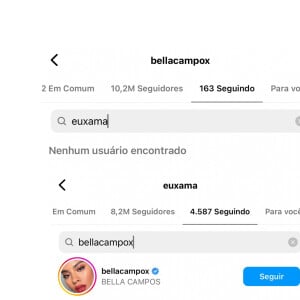 Agora surpreendentemente Bella Campos deixou de seguir Xamã no Instagram