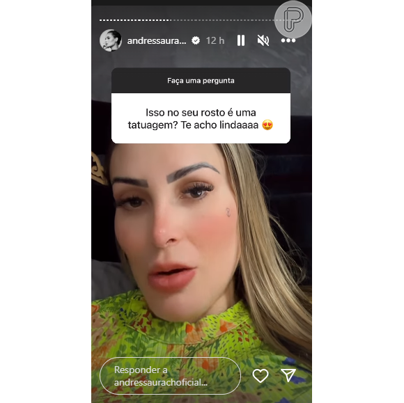 Andressa Urach recebeu uma pergunta curiosa no Instagram sobre sua nova tatuagem no rosto: 'Te acho linda'