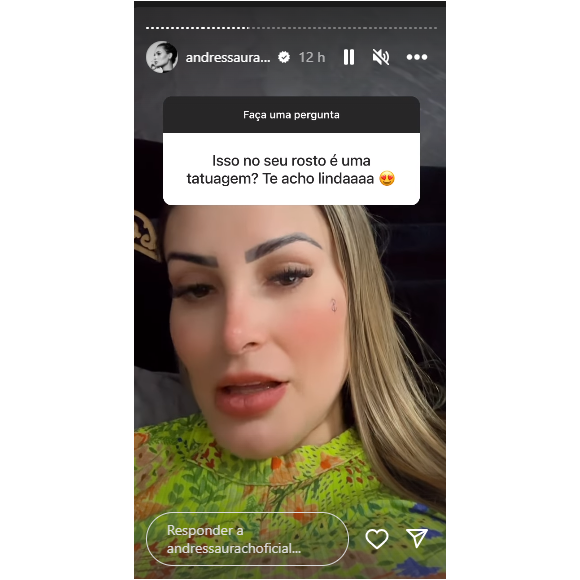 Andressa Urach contou que queria solucionar o problema e seu incomodo então fez a tatutagem no rosto