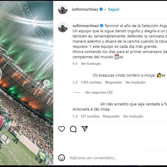 Sofía Martínez teve Instagram invadido por brasileiros atrás da fofoca com Messi