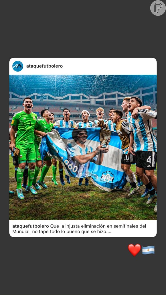 Sofía Martínez continua publicando notícias sobre a seleção argentina em seu Instagram