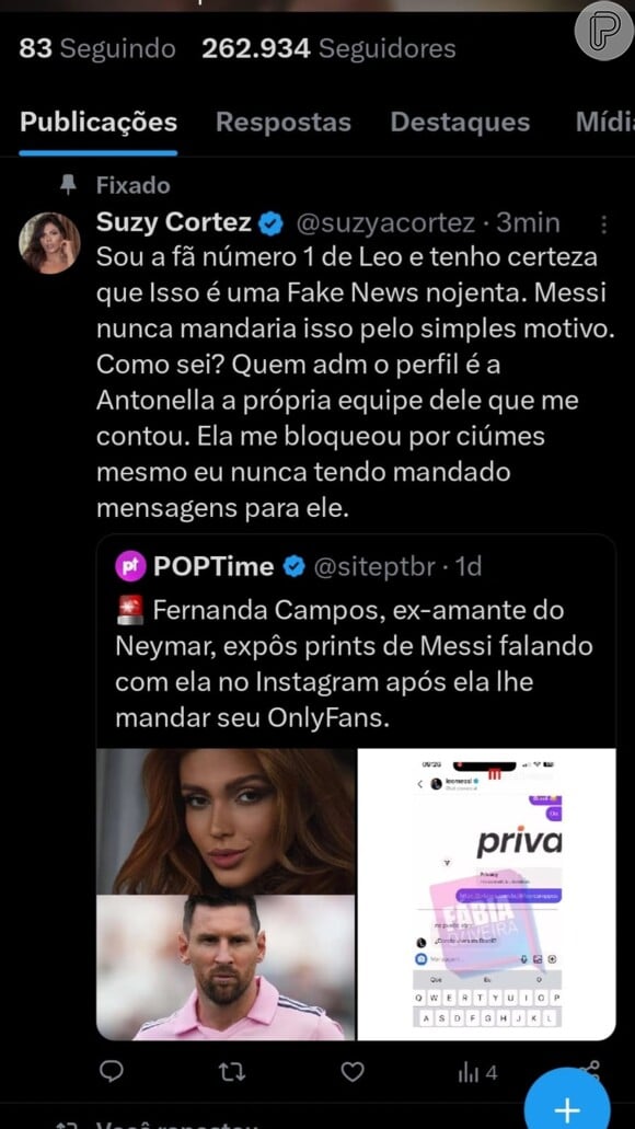 Messi tem perfil no Instagram controlado por mulheres