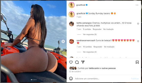 Bumbum de Gracyanne Lacerda virou um exemplo a ser seguido pelas seguidoras da influenciadora