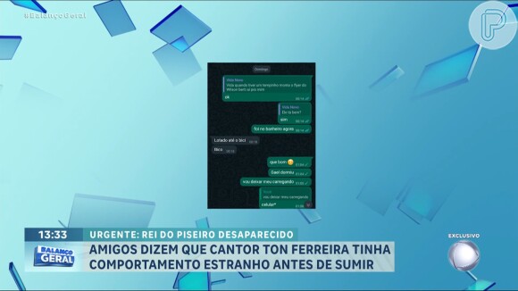 Desaparecimento do cantor Ton Ferreira: sertanejo trocou mensagens com a mulher por aplicativo de celular; artista segue desaparecido