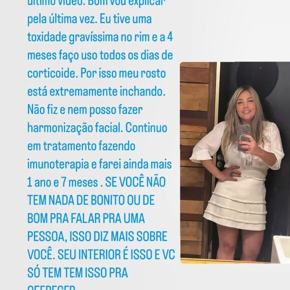 Simony, em tratamento de câncer, foi atacada ao surgir com o rosto inchado e não se calou: 'Se você não tem nada de bonito ou de bom para falar para uma pessoa, isso diz mais sobre você. Seu interior. É isso. E você só tem isso para oferecer. Cada um dá o que tem'