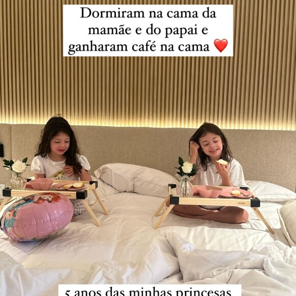 Internada com leucemia, Fabiana Justus comemorou à distância os 5 anos das filhas gêmeas, Chiara e Sienna, nesta segunda-feira de carnaval, 12 de fevereiro de 2024