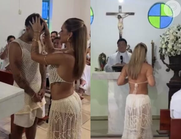Virginia Fonseca usa look transparente, deixa parte do corpo à mostra em cerimônia religiosa pré-Chá Revelação e web detona
