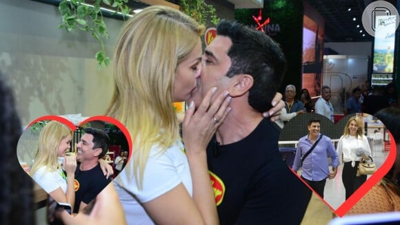 Muitos beijos e carinhos: Ana Hickmann e Edu Guedes fazem primeira aparição pública como namorados, em evento no Rio de Janeiro em 19 de março de 2024