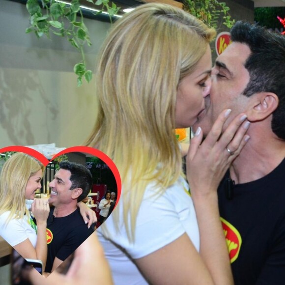 Muitos beijos e carinhos: Ana Hickmann e Edu Guedes fazem primeira aparição pública como namorados, em evento no Rio de Janeiro em 19 de março de 2024