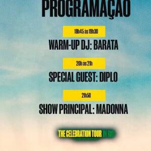 Programação do show de Madonna no Rio: cantora sobe no palco a partir das 21h50 