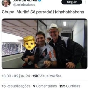 José de Abreu alfineta Murilo Rosa por derrota do Vasco com foto do ator ao lado do pai morto e do filho menor de idade