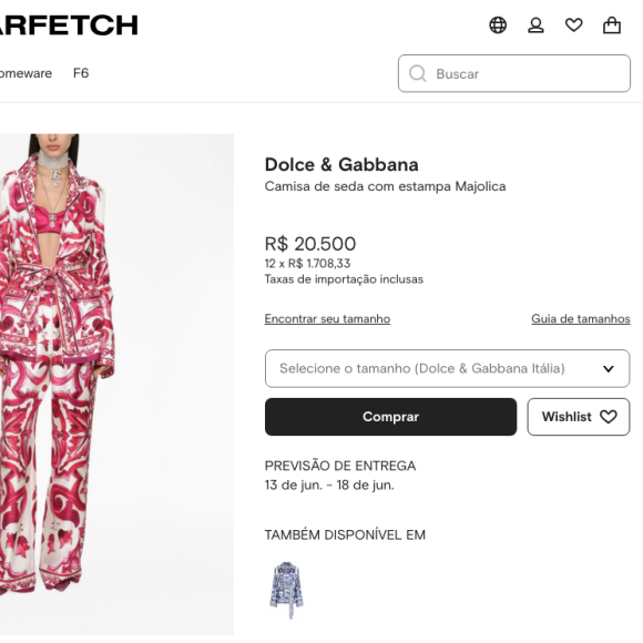 Camisa usada por Maiara custa nada menos que R$ 20,5 mil no site oficial da grife italiana