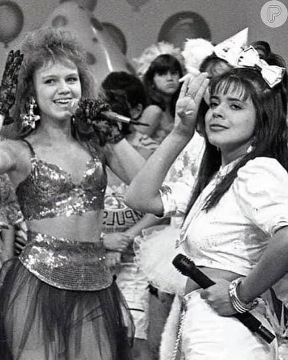 Eliana e Mara Maravilha em foto dos anos 1980 no programa 'Show Maravilha', no SBT, quando a loira ainda era integrante do Banana Split