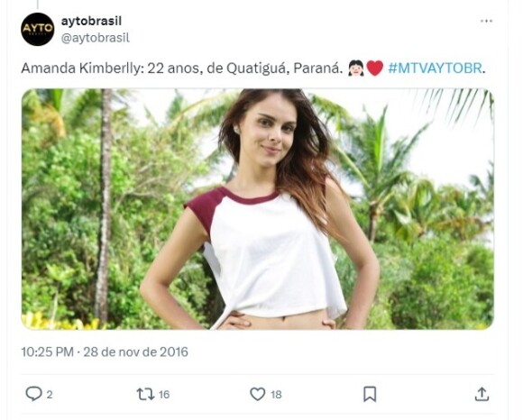 Amanda Kimberlly tinha 22 anos quando participou do reality show 'Are You The One?', da MTV