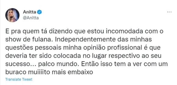 Anitta explicou que suas publicações não foram indireta para Ludmilla