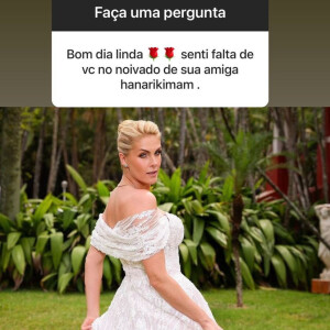 Questionada sobre o assunto nas redes sociais, Ticiane Pinheiro revelou não ter sido convidada para a festa de Ana Hickmann por não ser madrinha