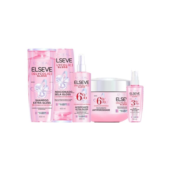 Kit Glycolic Gloss (Shampoo, Condicionador, Acidificante, Creme de Tratamento e Sérum)