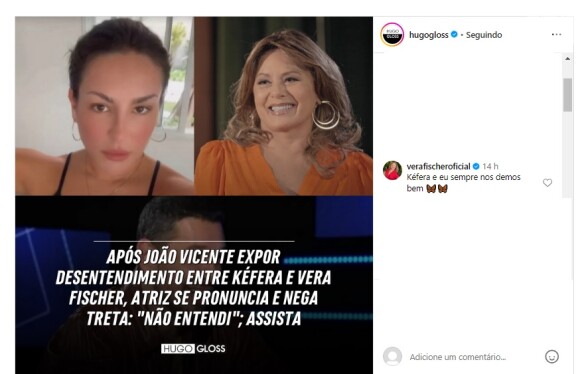 Vera Fischer afastou qualquer desentendimento com Kéfera, com quem atuou na novela 'Espelho da Vida' (2018/2019)