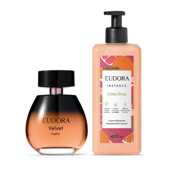 Combo Desodorante Colônia Velvet Inspire 100ml + Creme Hidratante Desodorante Instance Lima Rosa 400ml, Eudora