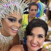 Fátima Bernardes tirou selfie com Juliana Alves, rainha de bateria da Unidos da Tijuca