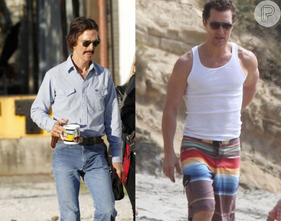 Matthew McConaughey emagreceu 17 kg para viver um soropositivo no filme 'Dallas Buyers Club', mesma produção de Jared. Antes o look do também surfista exibia toda a saúde do astro, como podemos ver na foto da direita