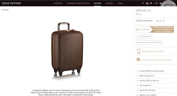 A mala da marca Louis Vuitton usada por Zilu no aeroporto é avaliada em mais de R$ 11 mil