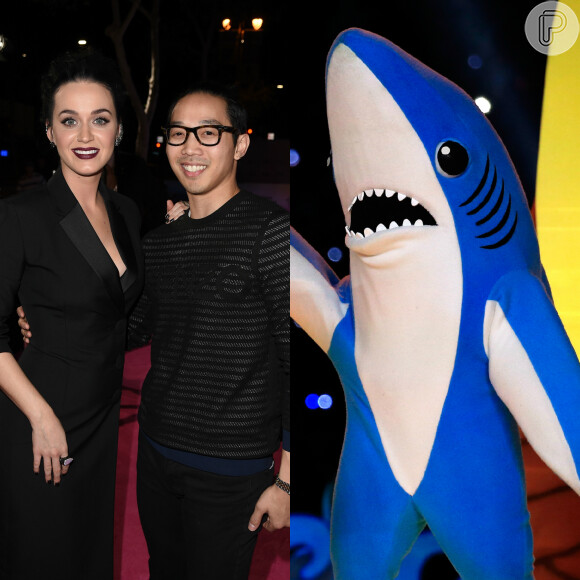 Katy Perry posou ao lado do dançarino Bryan Gaw, que ficou famoso por ter roubado a cena do Super Bowl vestido de tubarão ao lado da cantora