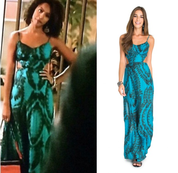 O vestido verde com recortes é da grife Dress To, à venda por R$ 389,00
