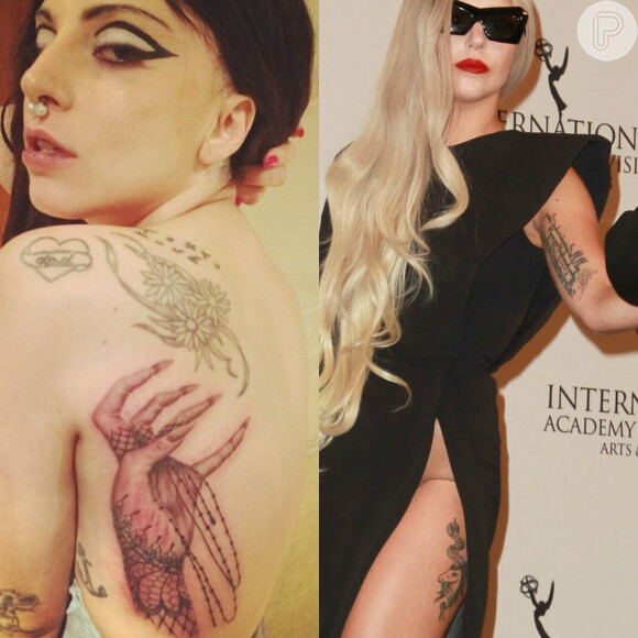 Lady Gaga tem tatuada uma garra, marca de suas coreografias, além de outros desenhos
