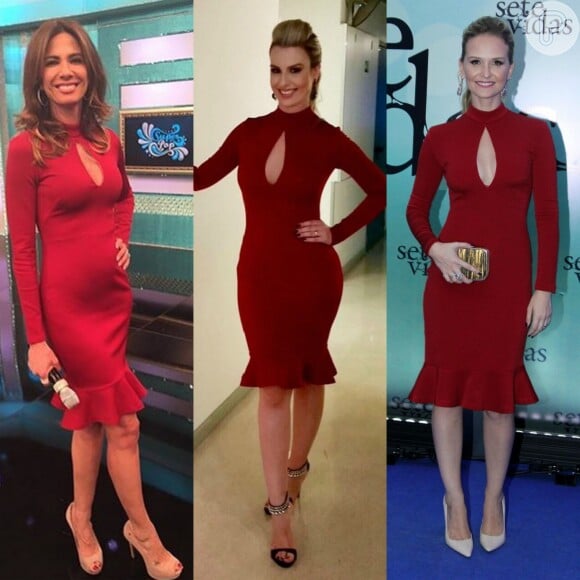 Luciana Gimenez repetiu o vestido vermelho da marca Alphorria, já usado pela ex-BBB Fernanda Keulla e pela atriz Fernanda Rodrigues