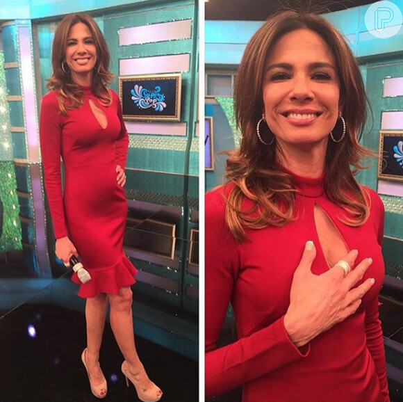Luciana Gimenez investiu no vestido vermelho para apresentar seu programa, 'SuperPop', da RedeTV