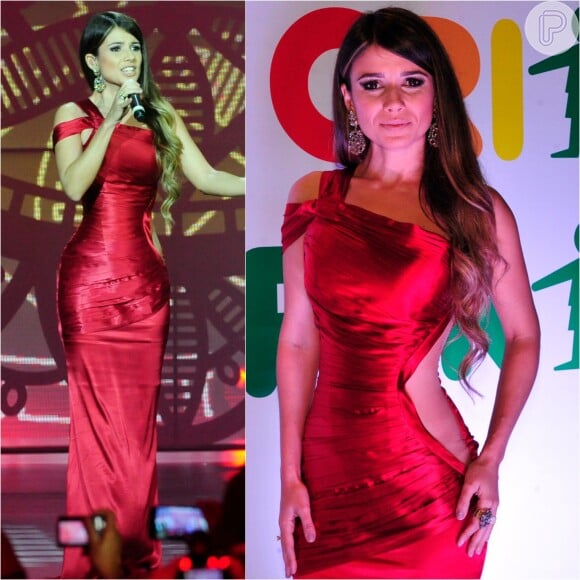 Paula Fernandes também escolheu um vestido vermelho para o 'Criança Esperança' 2014