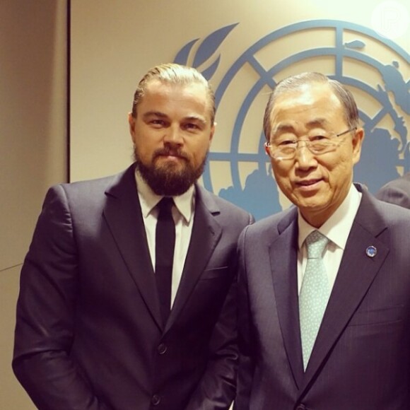 'Hoje tenho o privilégio de falar na Cúpula do Clima das Nações Unidas, onde líderes mundiais devem anunciar os passos ousados que eles darão para combater as mudanças climáticas. Obrigado secretário-geral Ban Ki-Moon', escreveu Leonardo DiCaprio  em seu primeiro post no Instagram