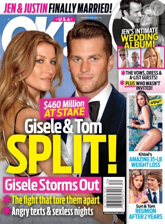 Gisele Bündchen e Tom Brady estariam caminhando para um divórcio de R$460 milhões, informa a publicação
