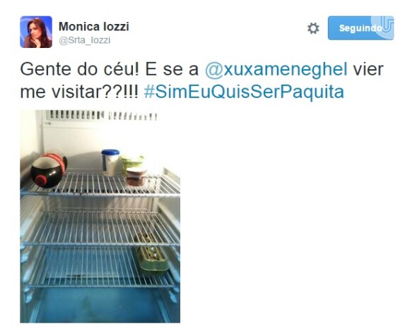 Monica Iozzi brincou com um dos quadros do programa 'Xuxa Meneghel' através de sua conta de Twitter, na madrugada desta terça-feira, 18 de agosto de 2015