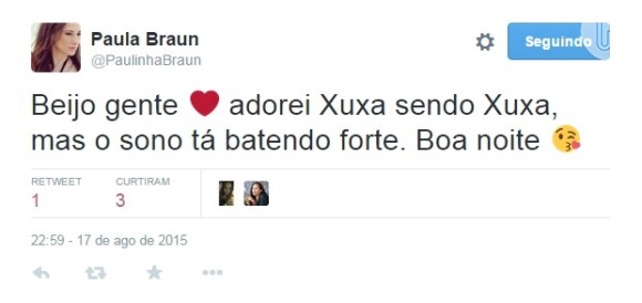 Paula Braun elogiou a estreia de Xuxa na TV Record