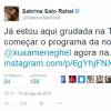 Sabrina Sato deixou mensagem para Xuxa através de seu Twitter: 'Grudada na TV'