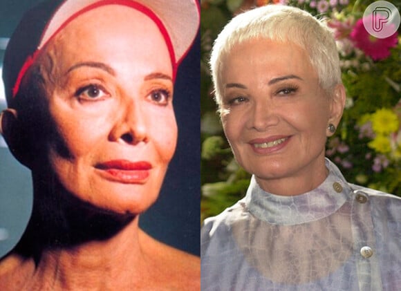 Para a peça 'Jornada de um Poema', em 2001, que marcava os 40 anos de carreira, Glória Menezes deu adeus aos fios. À direita, a atriz aderiu ao visual curtinho e aos fios brancos para a novela 'O beijo do Vampiro', em 2002