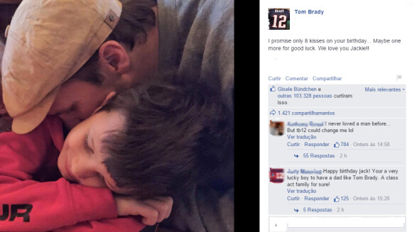 Tom Brady também escreveu uma mensagem carinhosa para o primogênito e a top brasileira curtiu a postagem do marido no Facebook