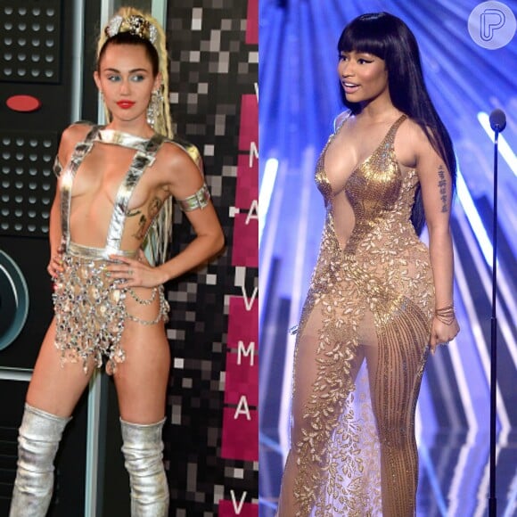 Nicki Minaj e Miley Cyrus protagonizaram um climão, ao vivo, no palco do VMA 2015, na noite deste domingo, dia 30 de agosto de 2015