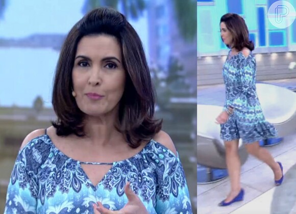 O vestido azul usado por Fátima no 'Encontro' do dia 8 de outubro é da marca K&T, e ficou em segundo lugar dos mais pedidos