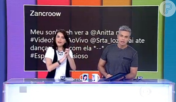 Otaviano Costa brincou com Fátima Bernardes durante o 'Vídeo Show': 'Desafio: Fátima requebrando com a Anitta'