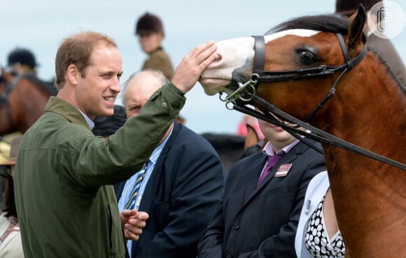 Príncipe William acaricia um cavalo na Feira Agrícola de Anglesey
