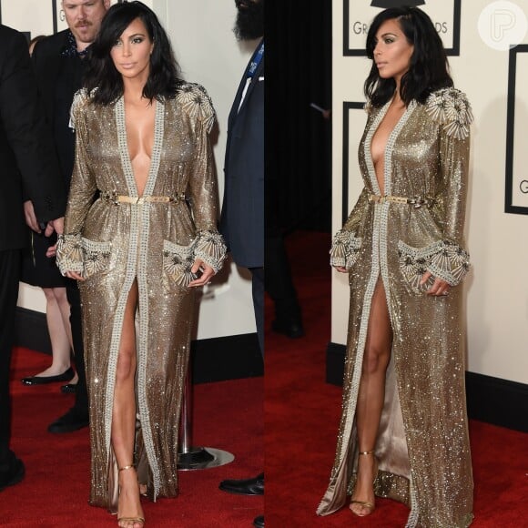 Em fevereiro de 2015, Kim kardashian roubou a cena com esse decote (e fenda!) assinado por Jean Paul Gaultier, no 57th Annual Grammy Awards