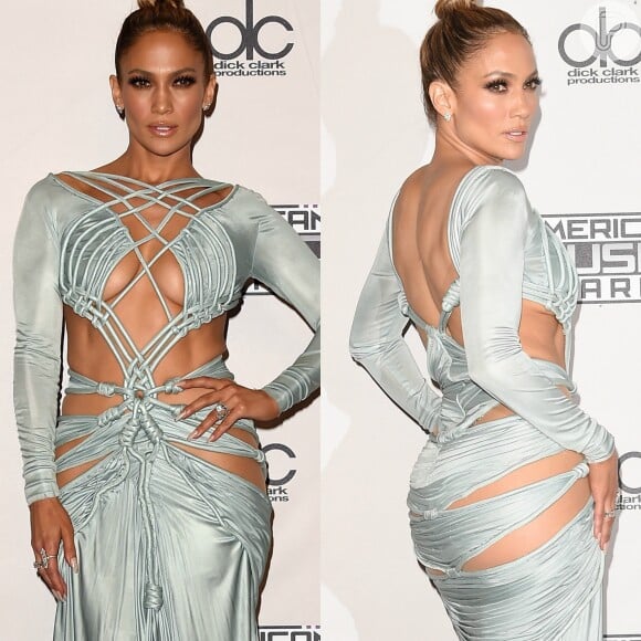 Jennifer Lopez roubou os holofotes no American Music Awards 2015 ao chegar com vestido todo vazado feito por Charbel Zoe
