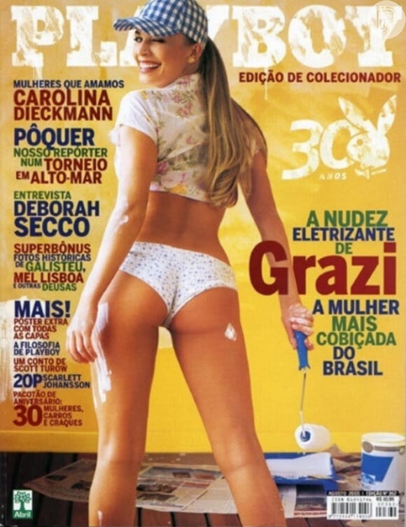 Vice-campeã do 'BBB 5', Grazi Massafera demorou para estampar a capa da revista e apareceu na capa da edição de agosto de 2005 vestida