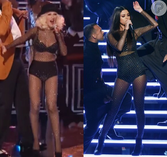 Selena Gomez repetiu um figurino usado por  Christina Aguilera no 'The Voice EUA', em 2013, no American Music Awards 2015